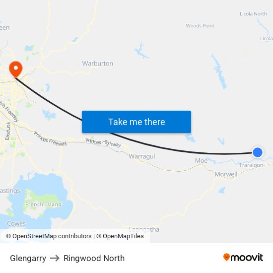 Glengarry to Ringwood North map