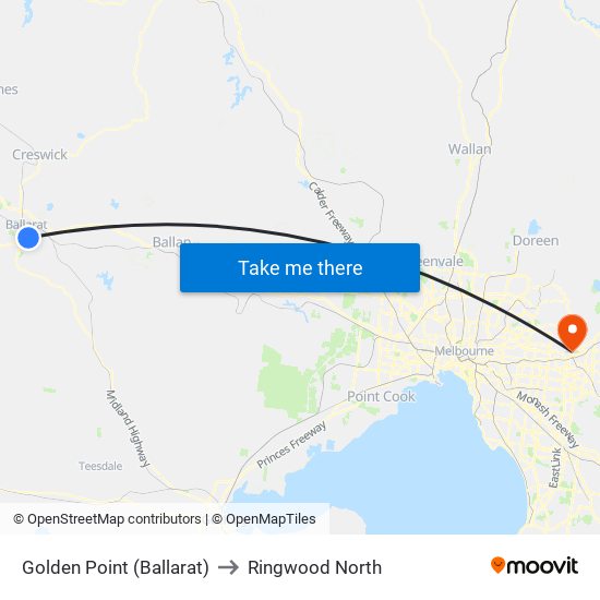 Golden Point (Ballarat) to Ringwood North map
