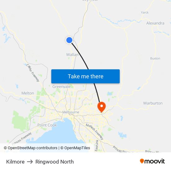 Kilmore to Ringwood North map