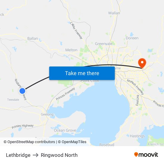 Lethbridge to Ringwood North map