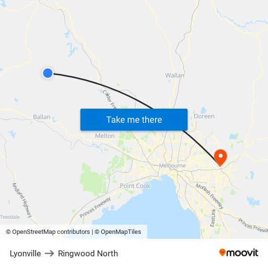 Lyonville to Ringwood North map