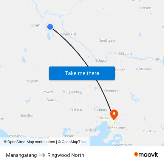 Manangatang to Ringwood North map