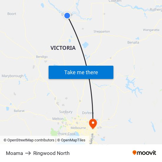 Moama to Ringwood North map