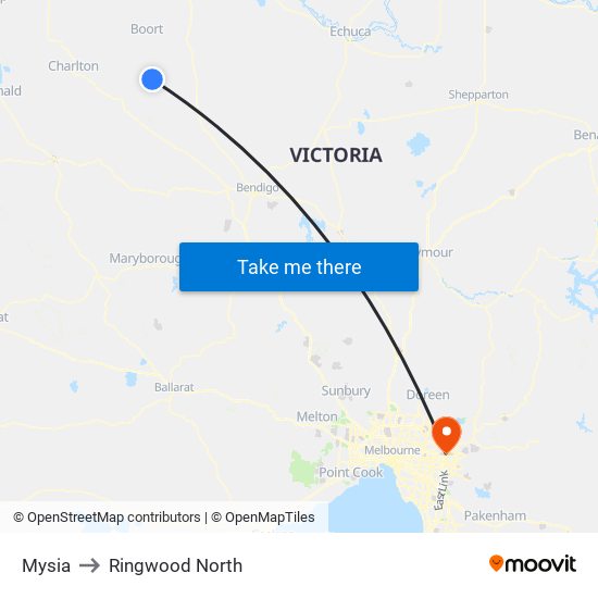 Mysia to Ringwood North map