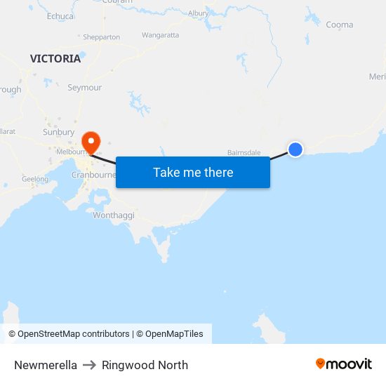 Newmerella to Ringwood North map