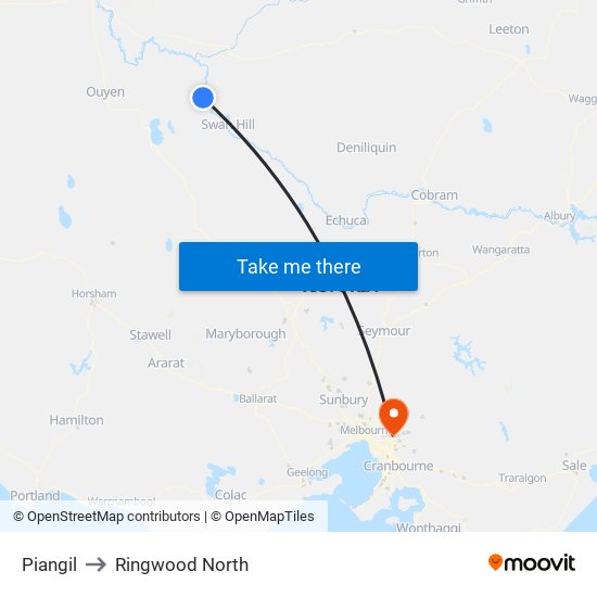 Piangil to Ringwood North map