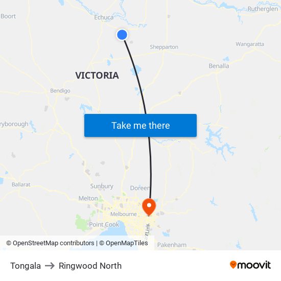 Tongala to Ringwood North map