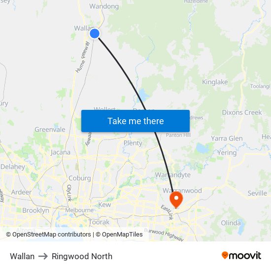 Wallan to Ringwood North map