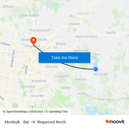 Monbulk - Bal to Ringwood North map