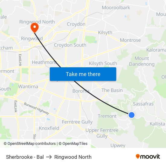 Sherbrooke - Bal to Ringwood North map
