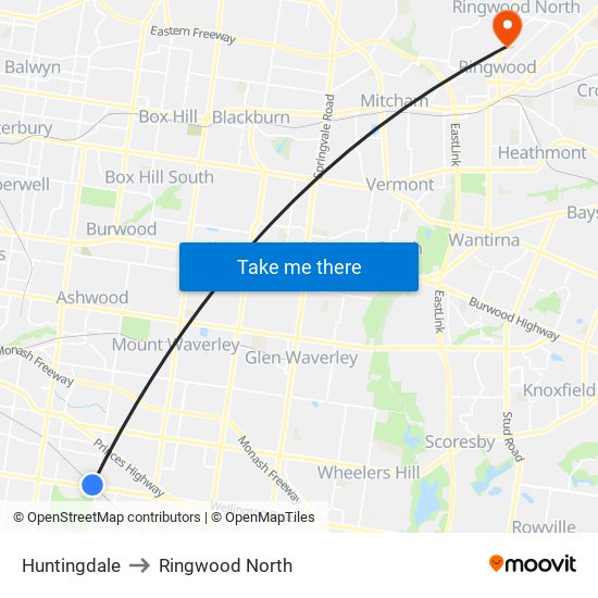 Huntingdale to Ringwood North map