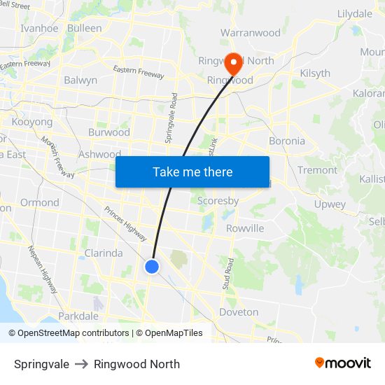 Springvale to Ringwood North map