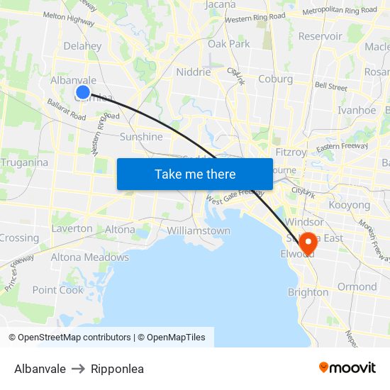 Albanvale to Ripponlea map