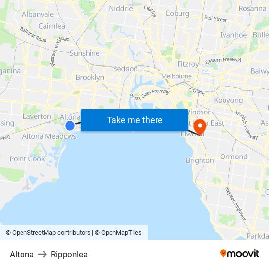 Altona to Ripponlea map