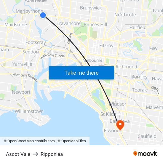 Ascot Vale to Ripponlea map