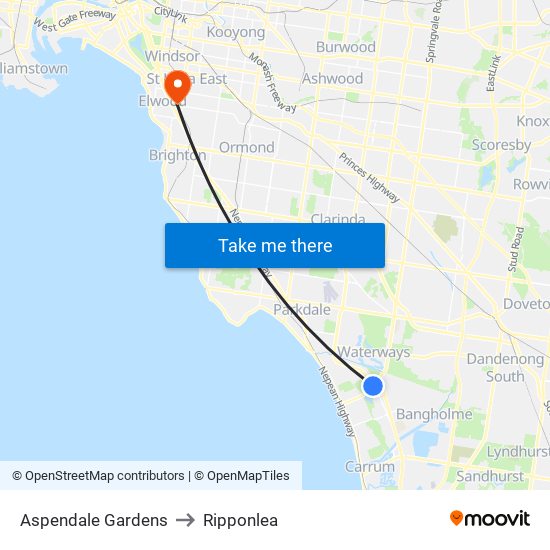 Aspendale Gardens to Ripponlea map