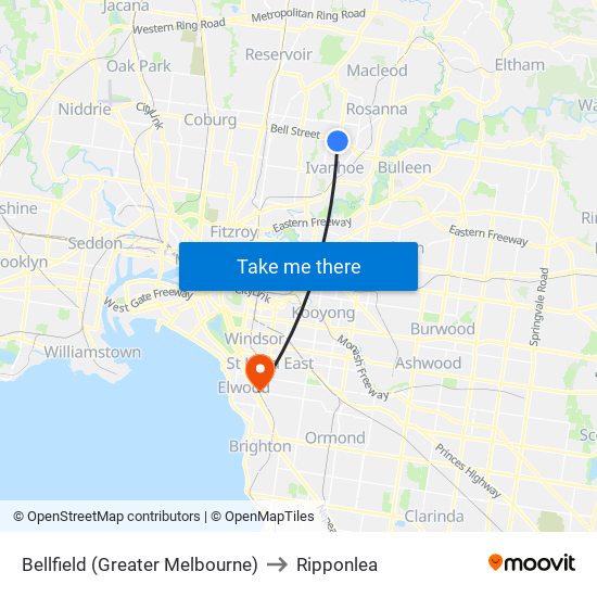 Bellfield (Greater Melbourne) to Ripponlea map