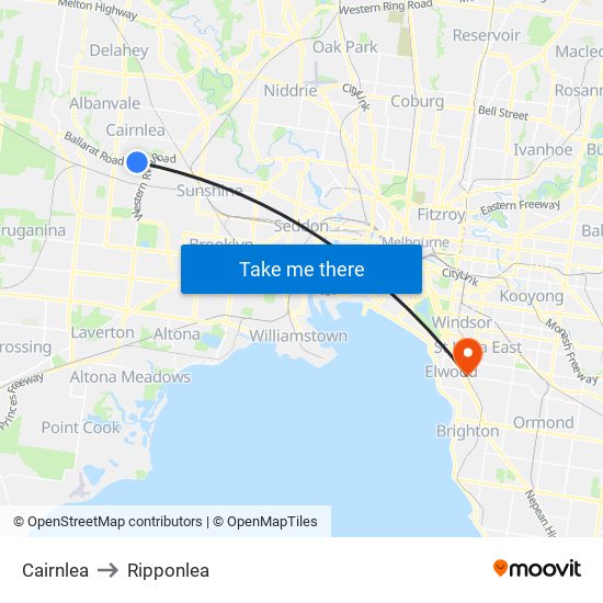 Cairnlea to Ripponlea map