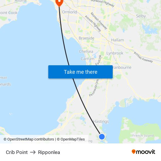 Crib Point to Ripponlea map