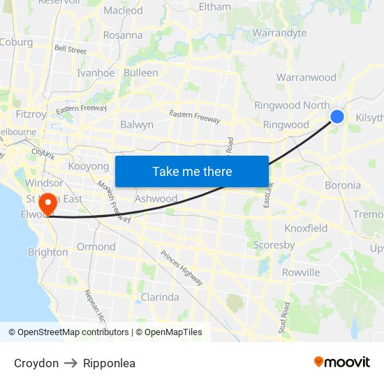 Croydon to Ripponlea map