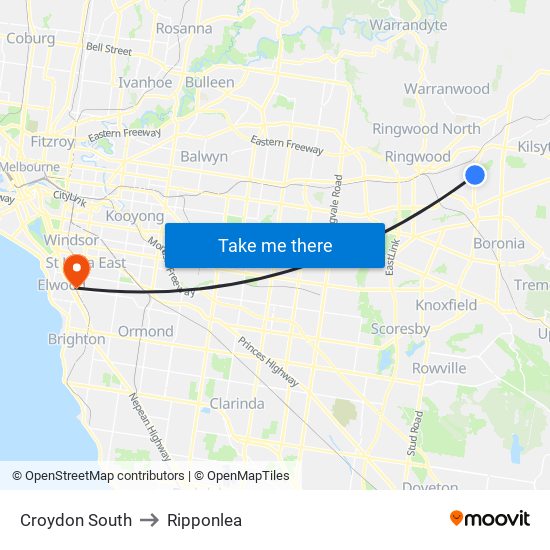 Croydon South to Ripponlea map