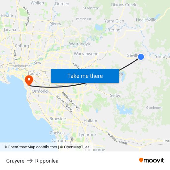Gruyere to Ripponlea map