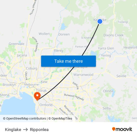 Kinglake to Ripponlea map