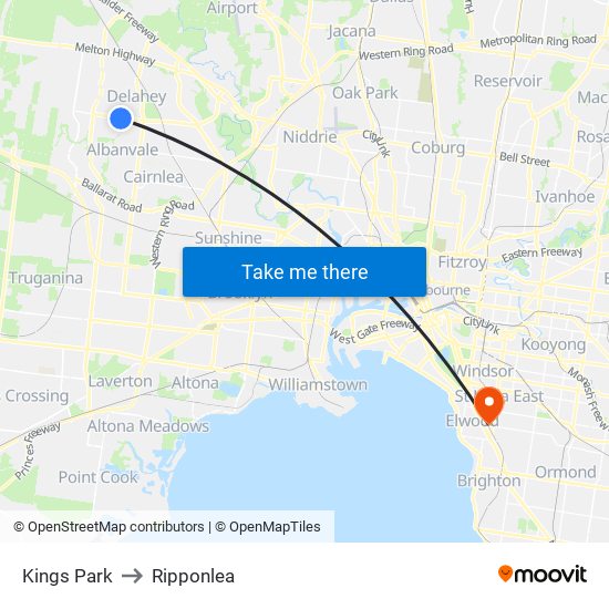 Kings Park to Ripponlea map