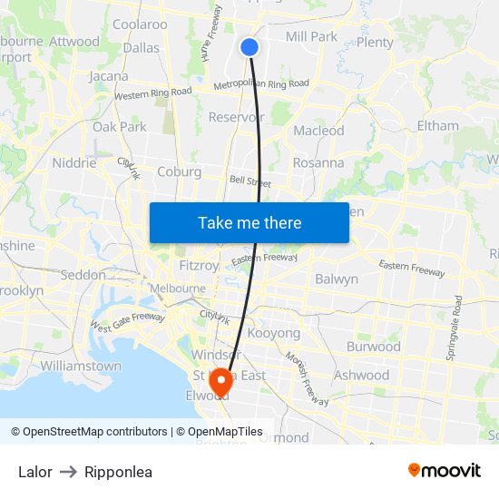 Lalor to Ripponlea map