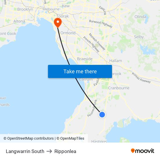 Langwarrin South to Ripponlea map