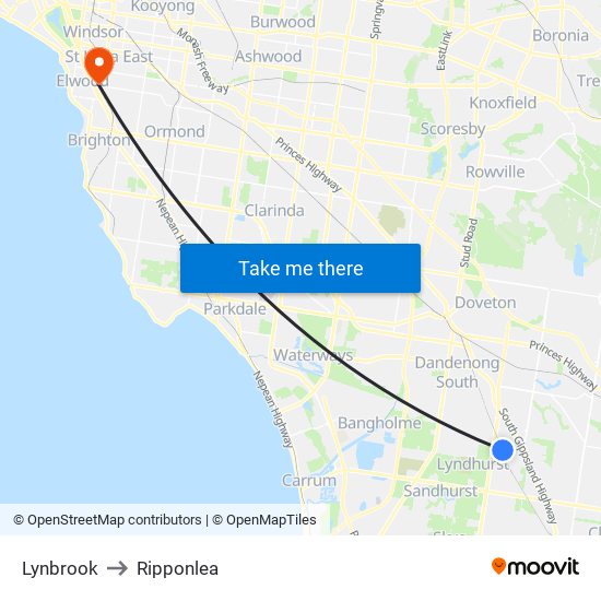 Lynbrook to Ripponlea map