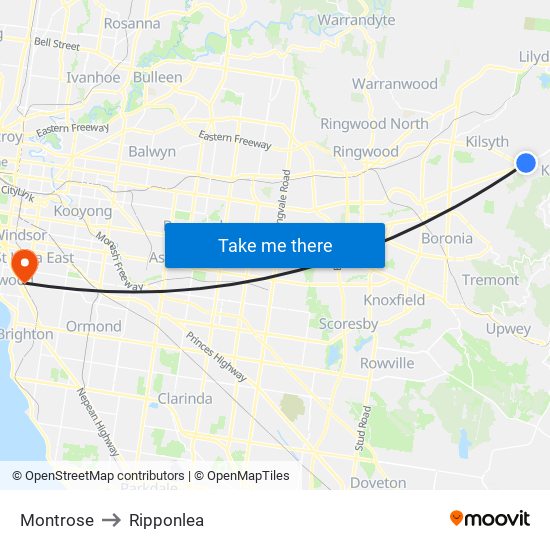 Montrose to Ripponlea map