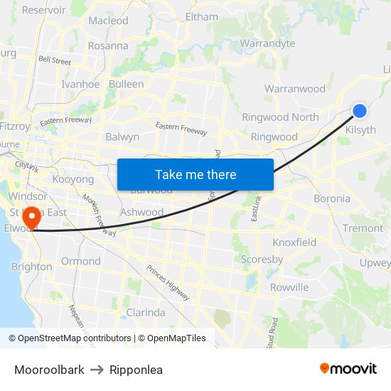 Mooroolbark to Ripponlea map