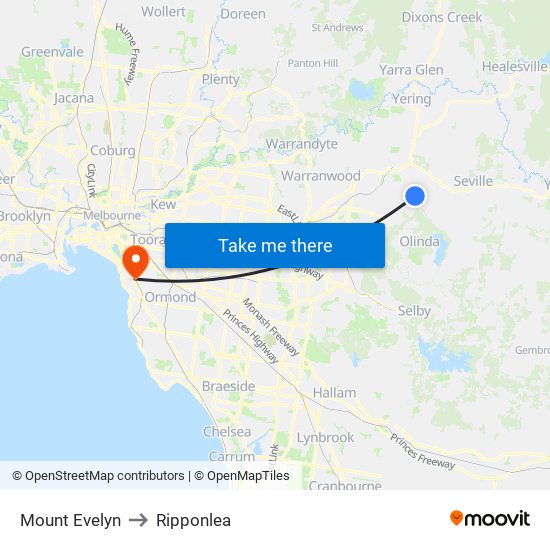 Mount Evelyn to Ripponlea map