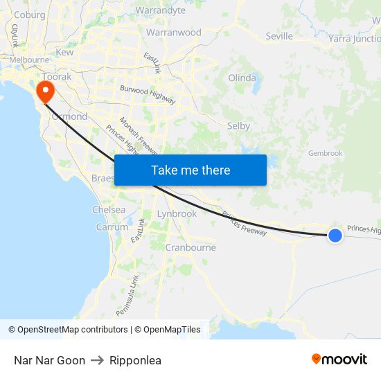 Nar Nar Goon to Ripponlea map
