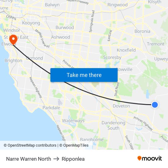 Narre Warren North to Ripponlea map