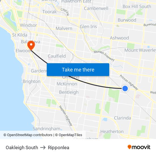 Oakleigh South to Ripponlea map