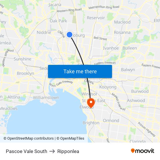 Pascoe Vale South to Ripponlea map