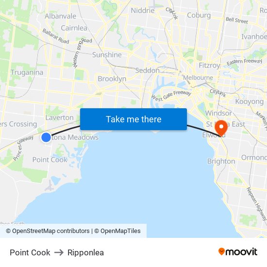 Point Cook to Ripponlea map