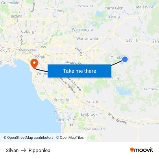 Silvan to Ripponlea map