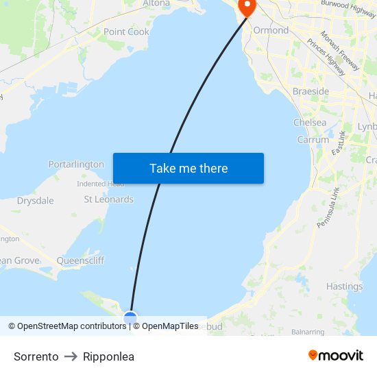 Sorrento to Ripponlea map