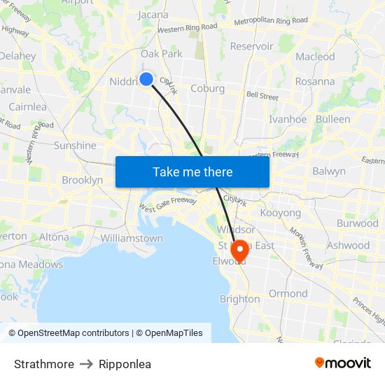 Strathmore to Ripponlea map