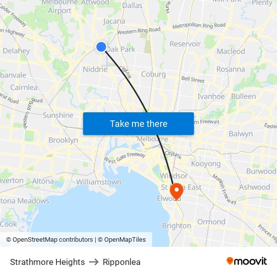 Strathmore Heights to Ripponlea map