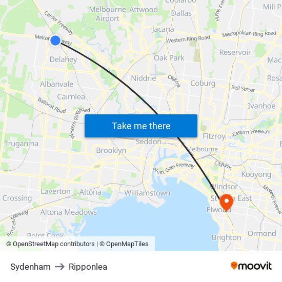 Sydenham to Ripponlea map