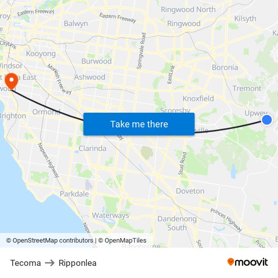 Tecoma to Ripponlea map