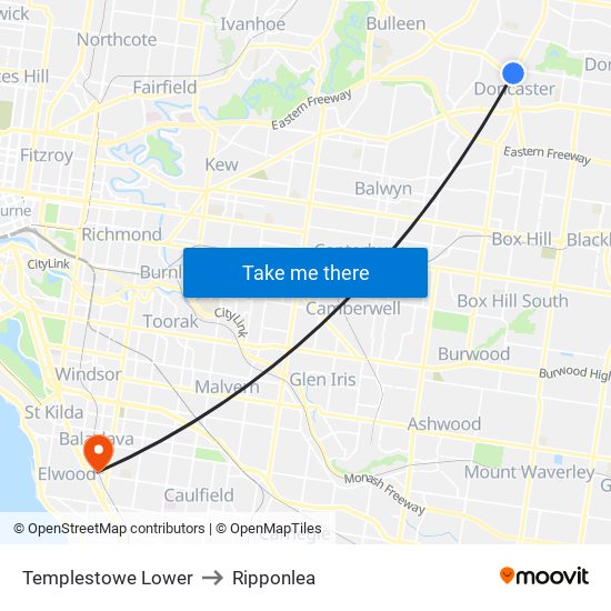 Templestowe Lower to Ripponlea map