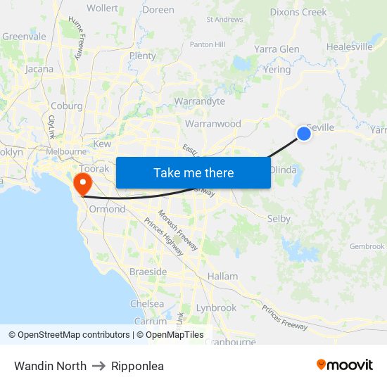 Wandin North to Ripponlea map