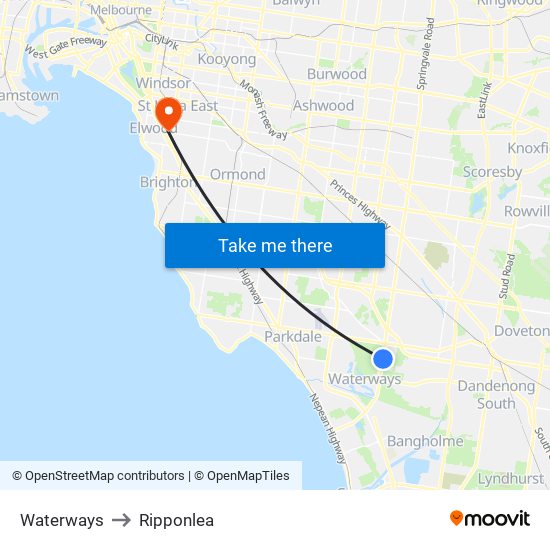 Waterways to Ripponlea map