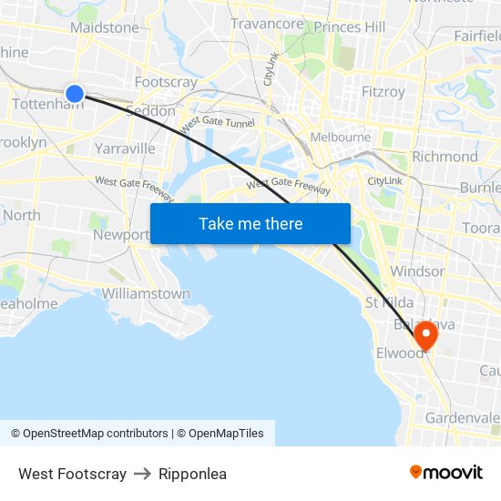 West Footscray to Ripponlea map