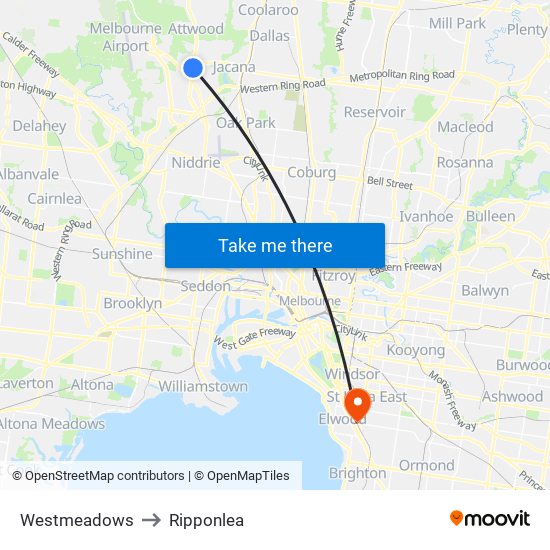 Westmeadows to Ripponlea map